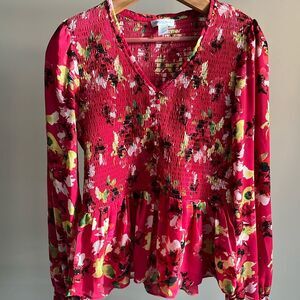 Carolina Belle Pink Floral Smock Front Top Size M